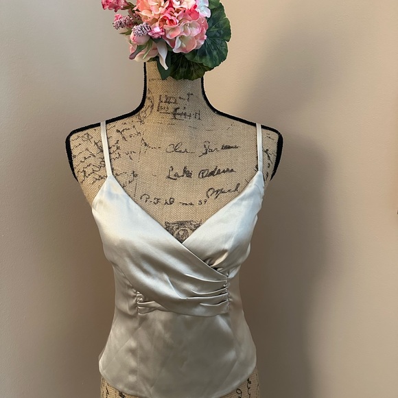 Champagne colored silk, wrap front camisole. - Picture 2 of 5